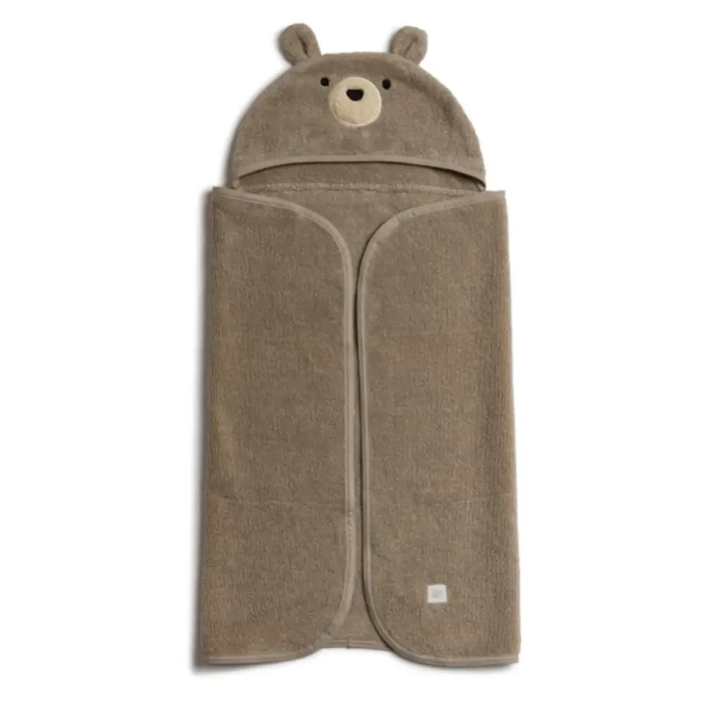 Tiny Kind Cozy Critter Organic Towel Taupe Bear Size 0-12 M